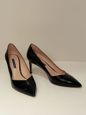 Stuart Weitzman Black Patent Pointed-Toe Pumps 9.5